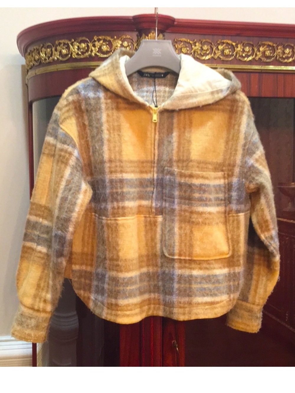 Zara wool blend oversized checkered hoodie sz.XS